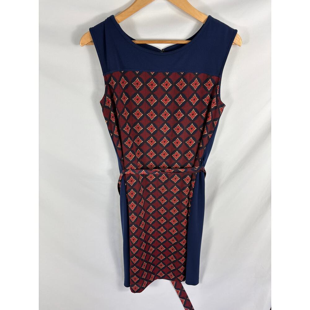 Ann Taylor Patterned Front Sleeveless Shift Dress Tie Waist Size Small